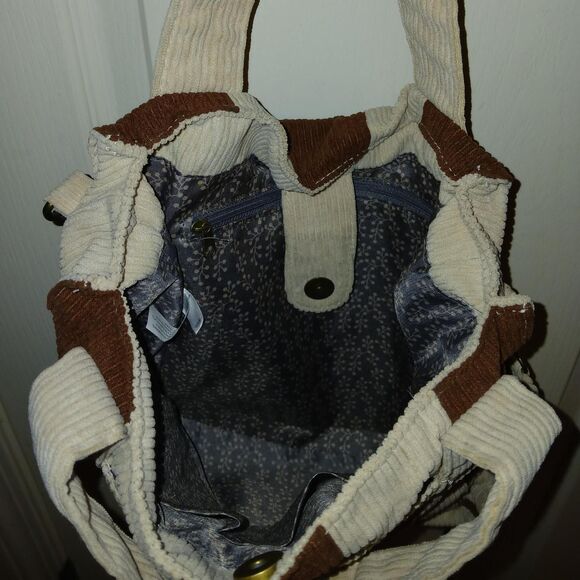 Y2K Style Neutral colors patchwork corduroy crossbody bag grunge boho - Picture 6 of 8